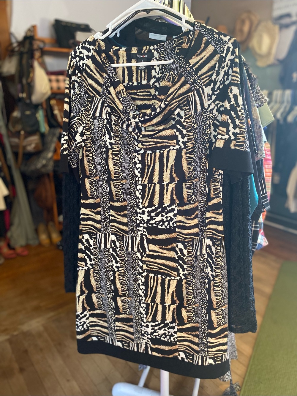 Style & Co. Black and Tan Animal Print Midi Dress